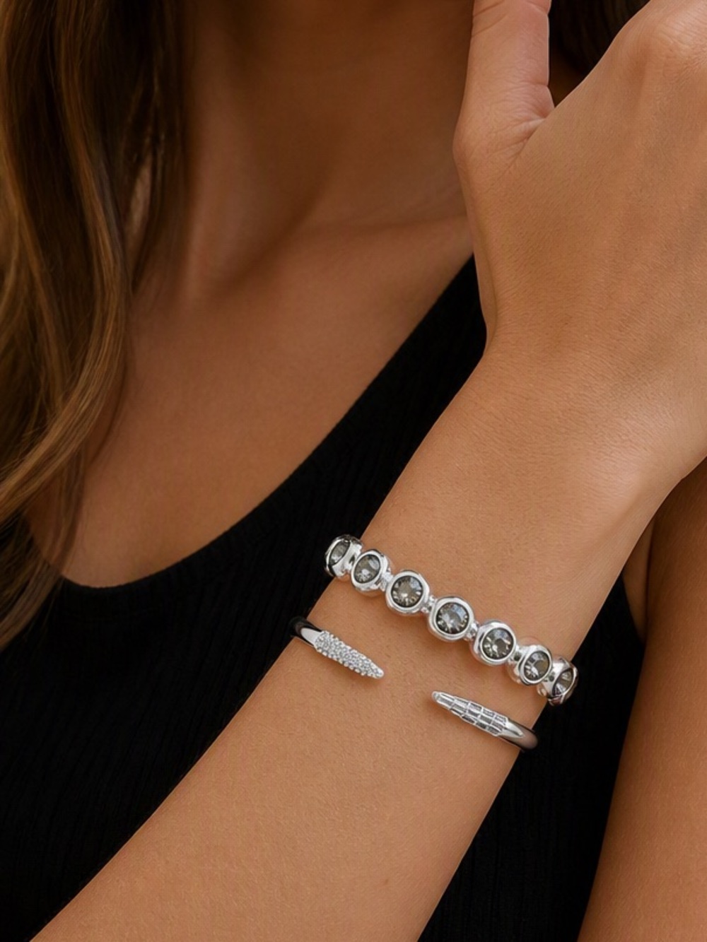 Bomb Party Jewelry Silver Crystal and CZ Diamond Accented Women’s Bracelet Set